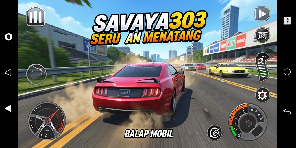 Antarmuka permainan SAVAYA303 dengan trek balap yang seru.