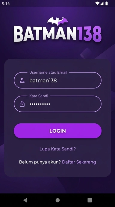 Tampilan halaman login batman138